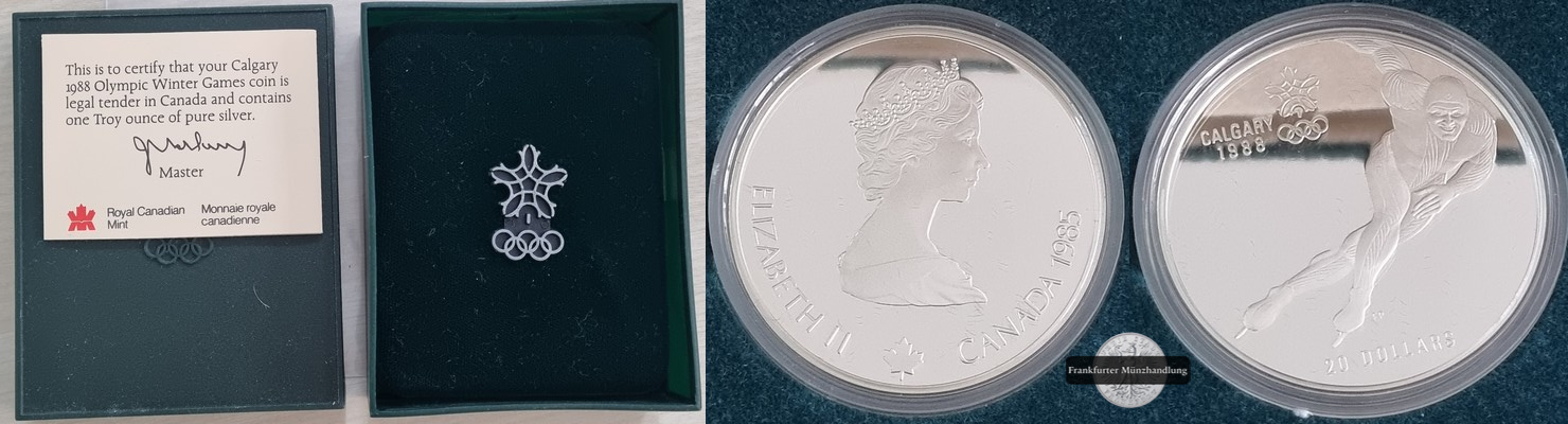  Kanada  20 Dollar 1985  Olympia 1988 in Calgary - Eisschnelllauf   FM-Frankfurt Feinsilber: 31,1g   