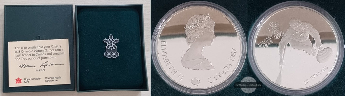  Kanada  20 Dollar 1987  Olympia 1988 in Calgary - Curling  FM-Frankfurt Feinsilber: 31,1g   
