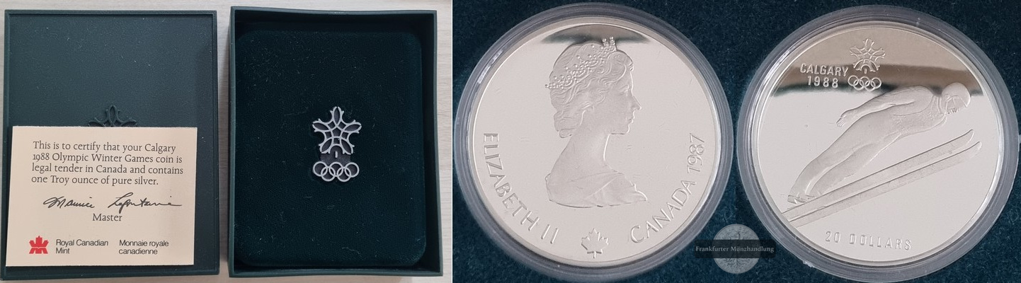  Kanada  20 Dollar 1987  Olympia 1988 in Calgary - Skispringen   FM-Frankfurt Feinsilber: 31,1g   