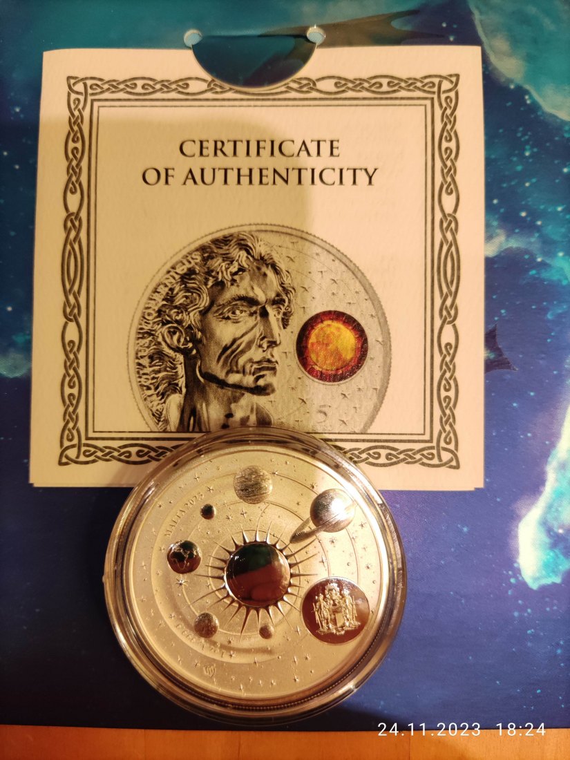  Malta Copernicus 5 Euro 2023 1 Oz Silber bu zum 550. Geburtstag Nikolaus Kopernikus im orig.Folder   