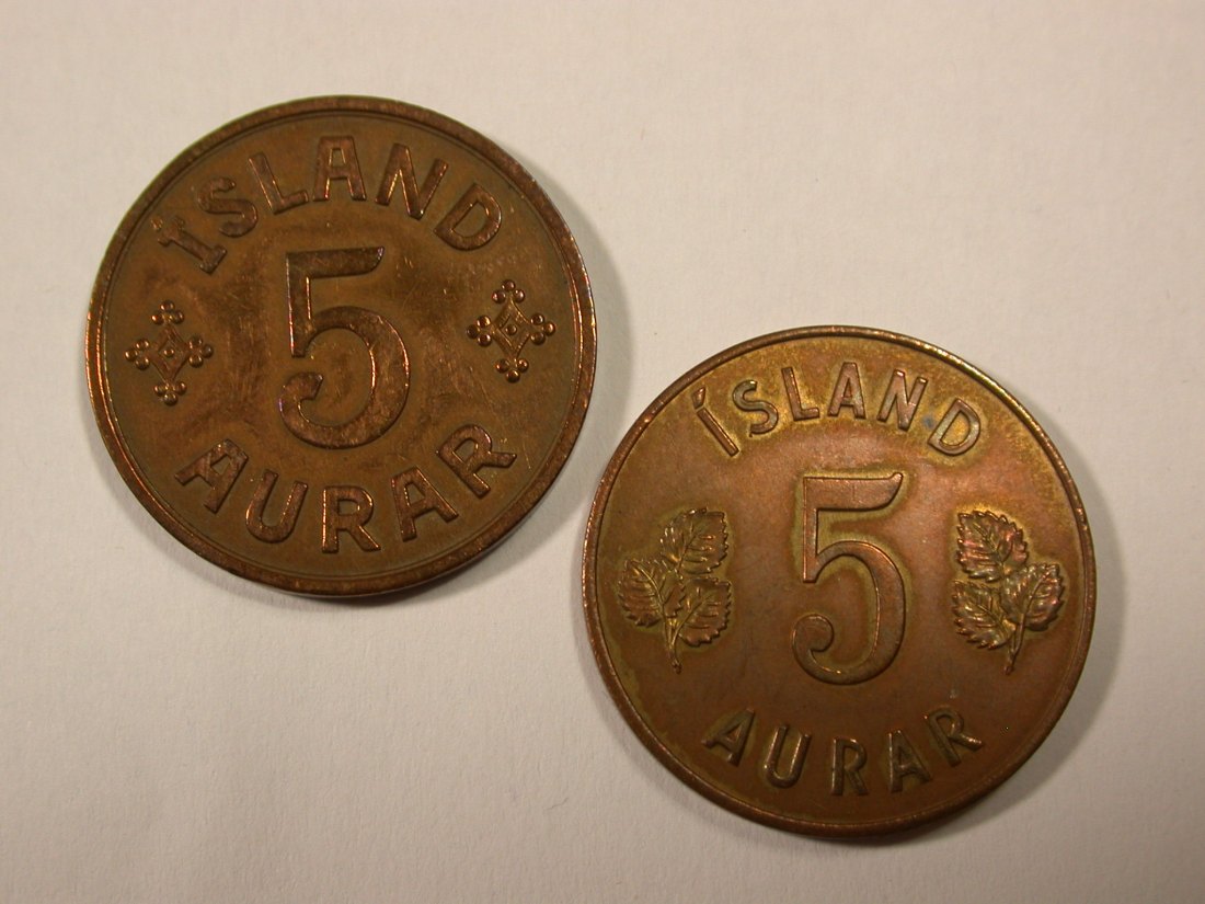 H16 Island 5 Aurar 1940 in ss+ 1963 in vz+ 2 Stück Originalbilder
