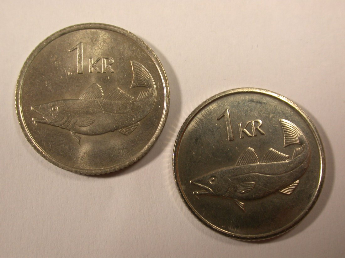 H16 Island 1 Krona 1981 in vz-st 1989 in f.st 2 Stück Originalbilder