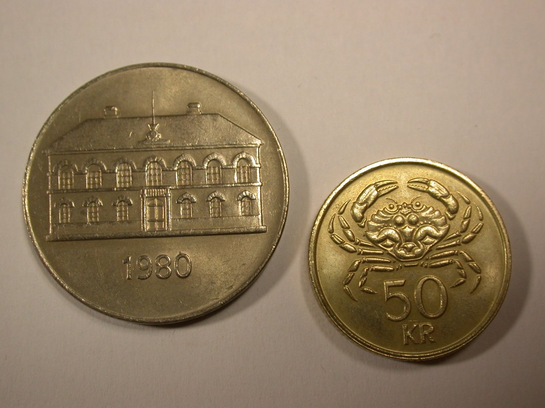 H16 Island 50 Kronur 1980 in vz 1987 in vz-st 2 Stück Originalbilder
