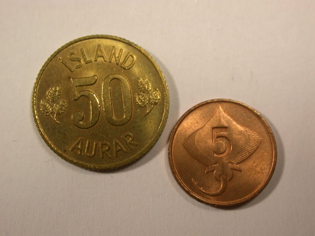 H16 Island 50 Aurar 1969 und 5 Aurar 1981 in vz-st, f.st Originalbilder