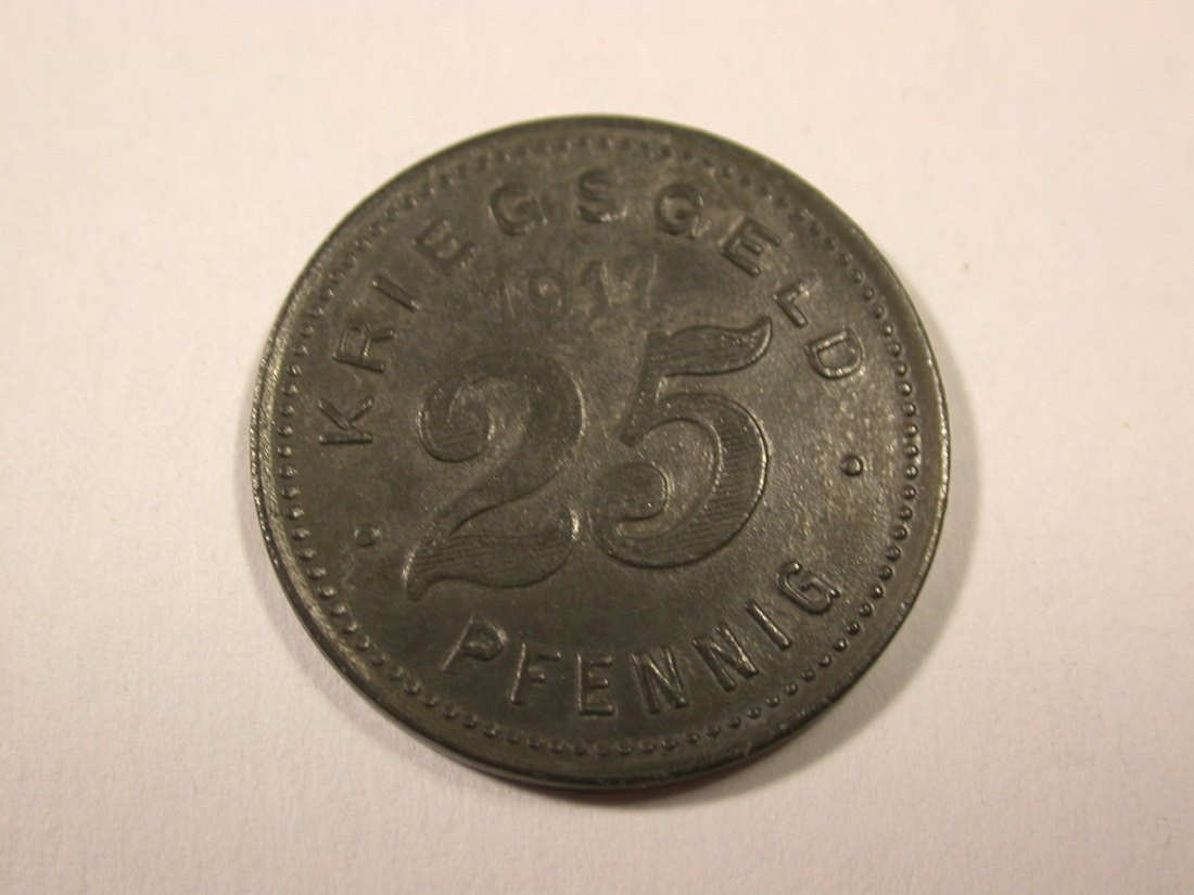  H17  Notgeld  Velbert  25 Pfennig 1917 in vz-st/f.st  R  Originalbilder   
