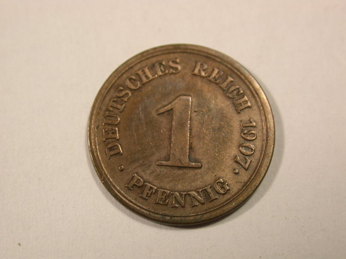 H17 KR 1 Pfennig 1907 E in ss+ Originalbilder