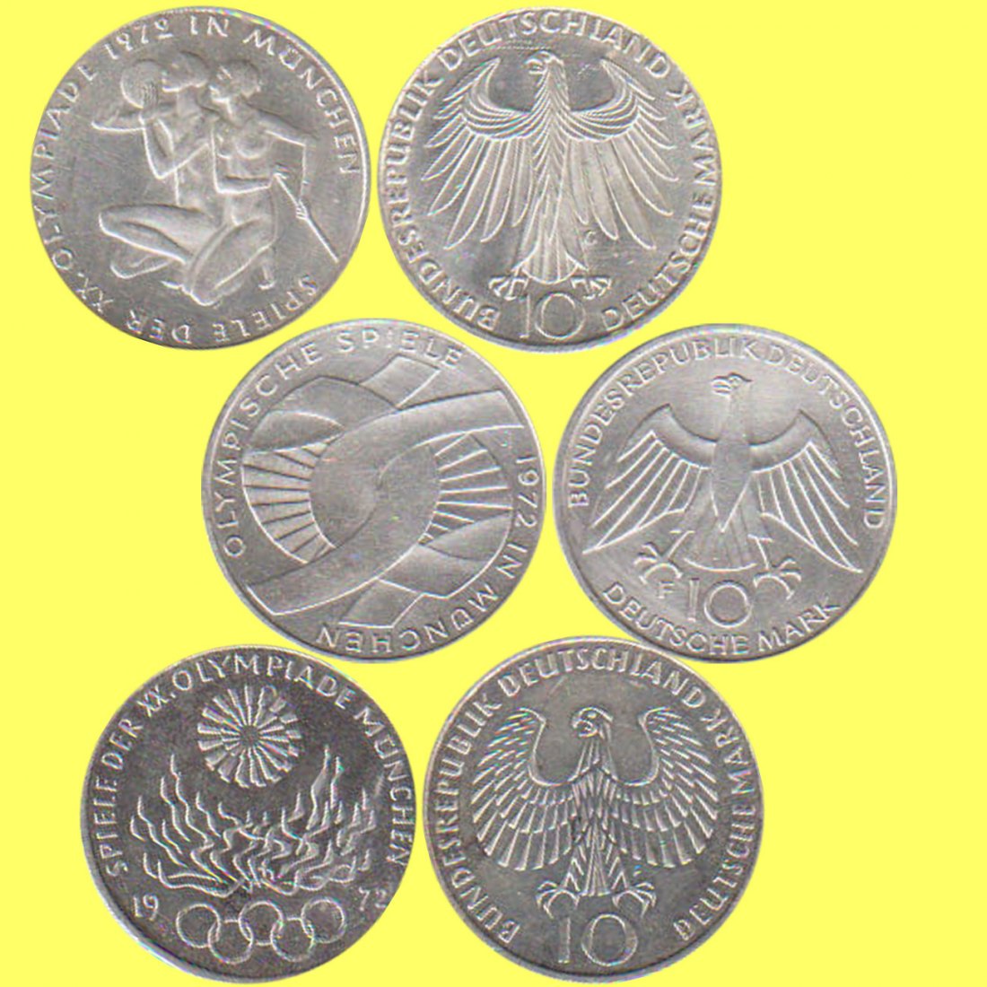  Offiz. 3x 10-DM-Silbermünzen BRD *Olympische Sommerspiele München* 1972   