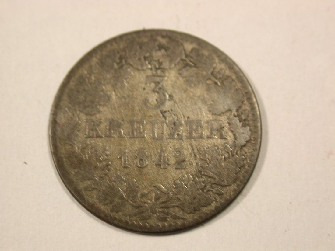 H17 Württemberg 3 Kreuzer 1842 in s-ss Originalbilder