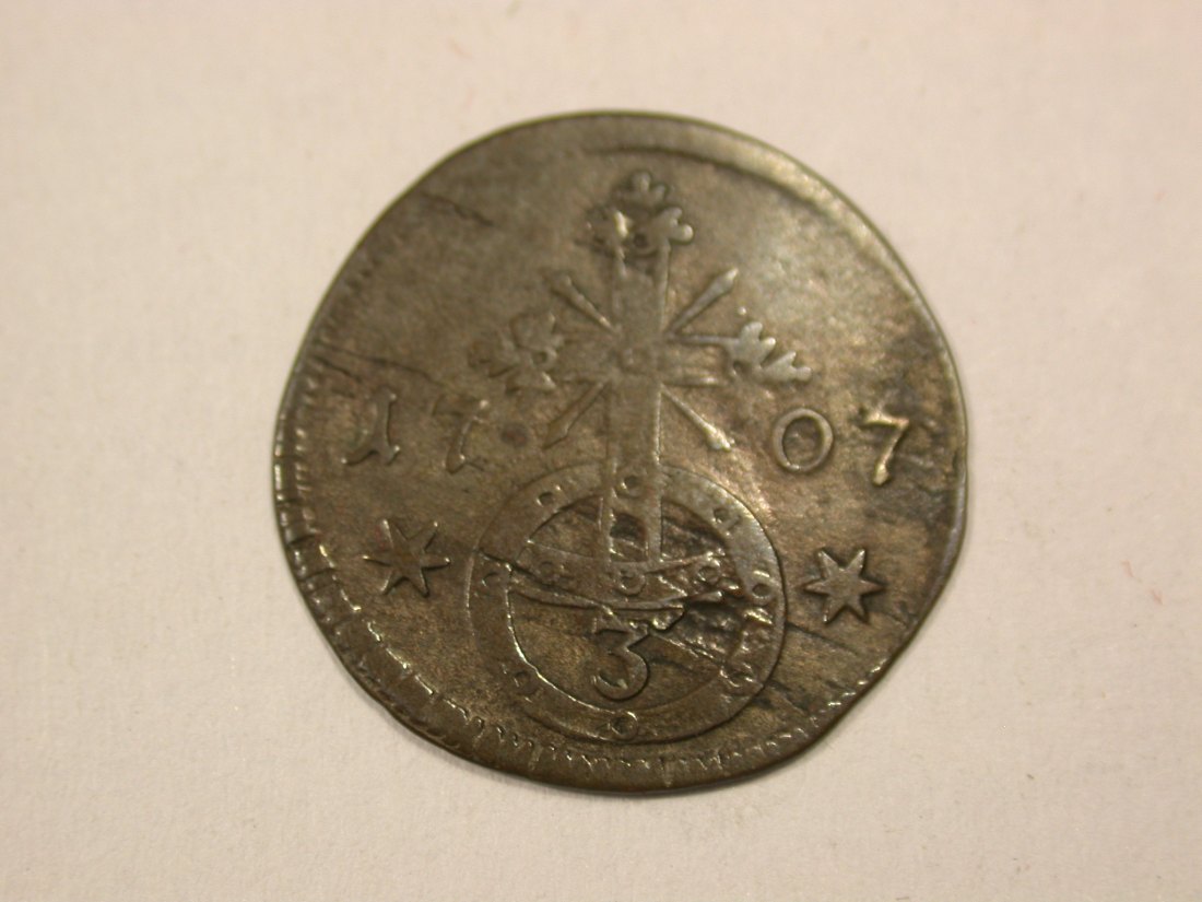 H17 Mühlhausen 3 Pfennig 1707 in ss R Originalbilder