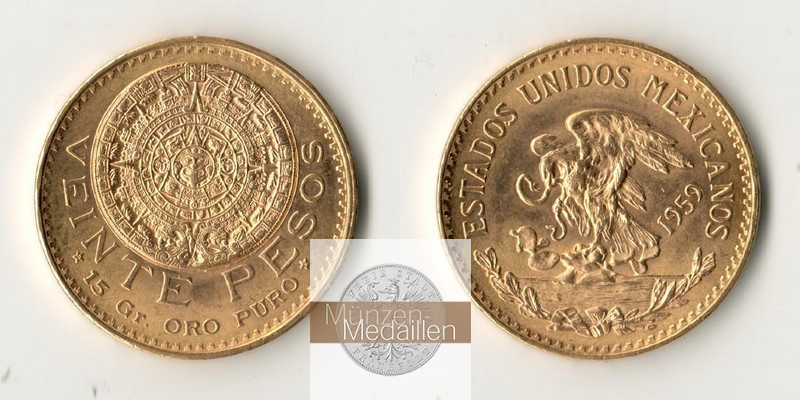 Mexiko MM-Frankfurt Feingold: 15g 20 Pesos 1959 