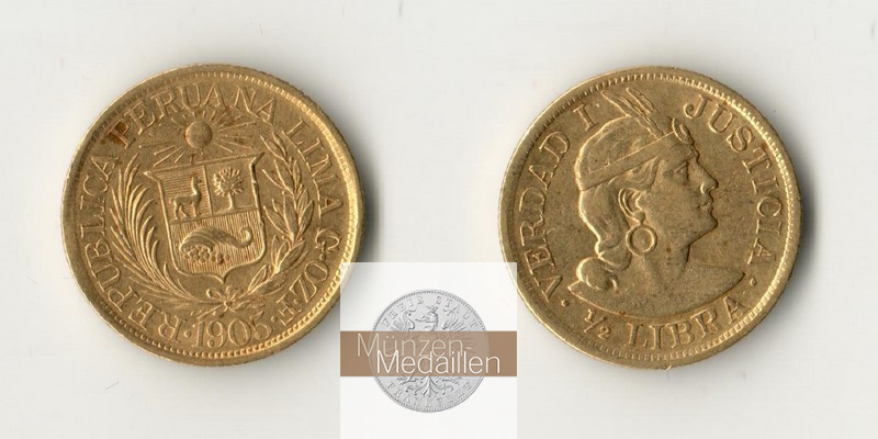 Peru MM-Frankfurt Feingold: 3,66g 1/2 Libra 1905 
