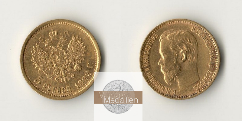 Russland  5 Rubel MM Frankfurt Feingold: 3,87g Zar Nikolaus II. 1894-1917 1899 
