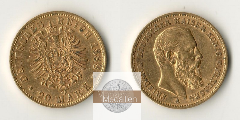 Preussen, Kaiserreich  20 Mark MM-Frankfurt Feingold: 7,17g Friedrich III. 1888 A 