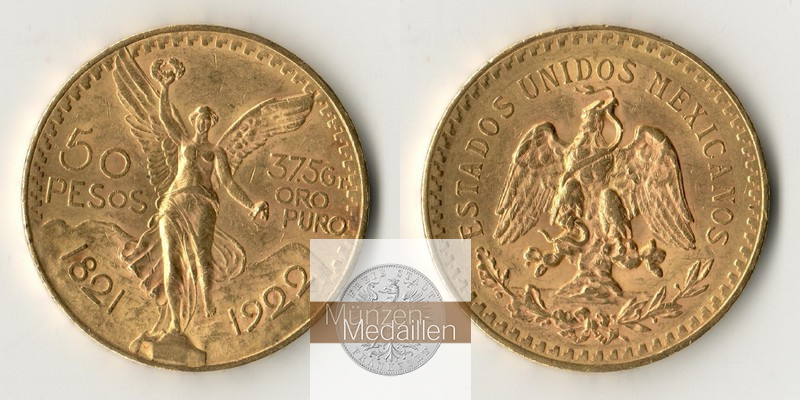 Mexiko MM-Frankfurt Feingold: 37,50g 50 Pesos 1922 