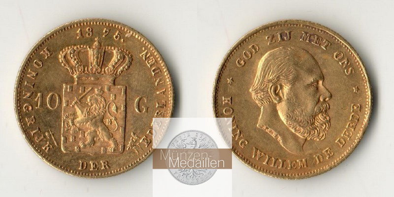 Niederlande, Willem III. (1849-1890) MM-Frankfurt  Feingold: 6,06g 10 Gulden 1875 