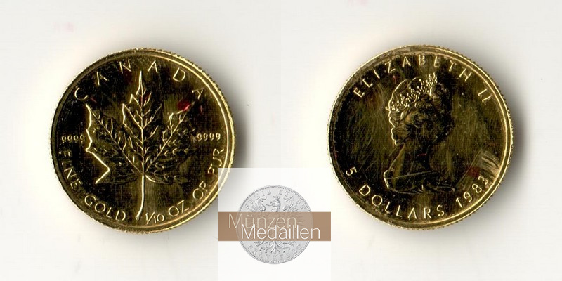 Kanada  5 Dollar MM-Frankfurt Feingold: 3,11g Ahornblatt 1983 