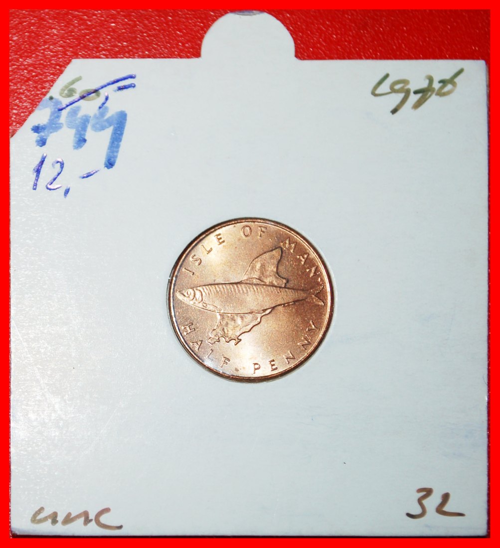  * GREAT BRITAIN (1976-1979): ISLE OF MAN ★1/2 PENNY 1976PM FISH! UNC ★HOLDER★ LOW START★ NO RESERVE!   