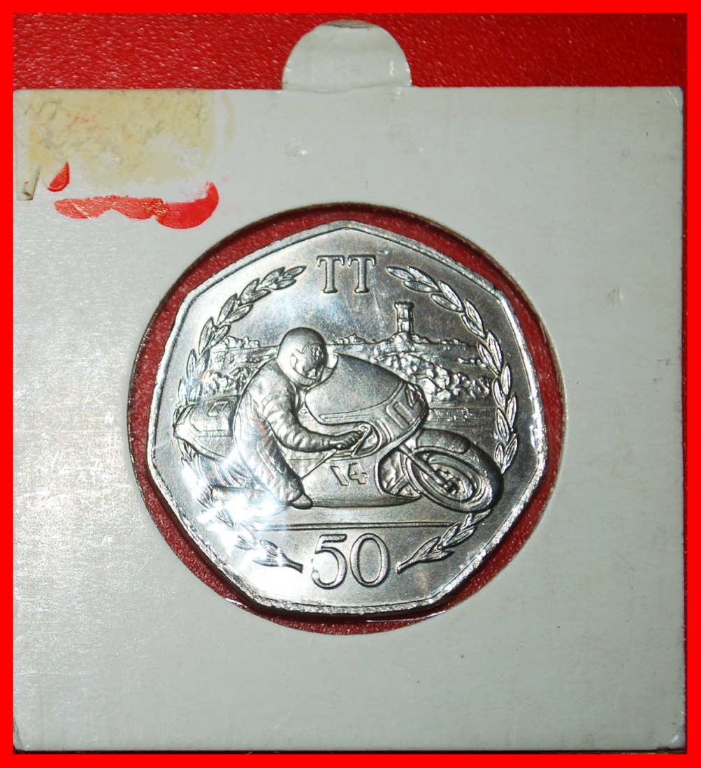  * GREAT BRITAIN: ISLE OF MAN ★ 50 PENCE 1983AB MOTORCYCLE RARE! ★HOLDER★LOW START★ NO RESERVE!   