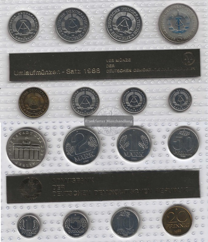 DDR  5 Mark  1988 Umlaufmünzen - Satz 1988   FM-Frankfurt    Cu/Ni/Zn   