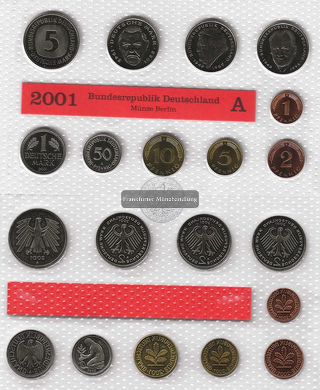  BRD   Kursmünzensatz 2001 A  Der letzte Kursmünzensatz der Deutschen Mark   FM-Frankfurt   