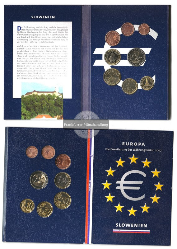  Slowenien  2007  Euro-Kursmünzensatz    FM-Frankfurt   