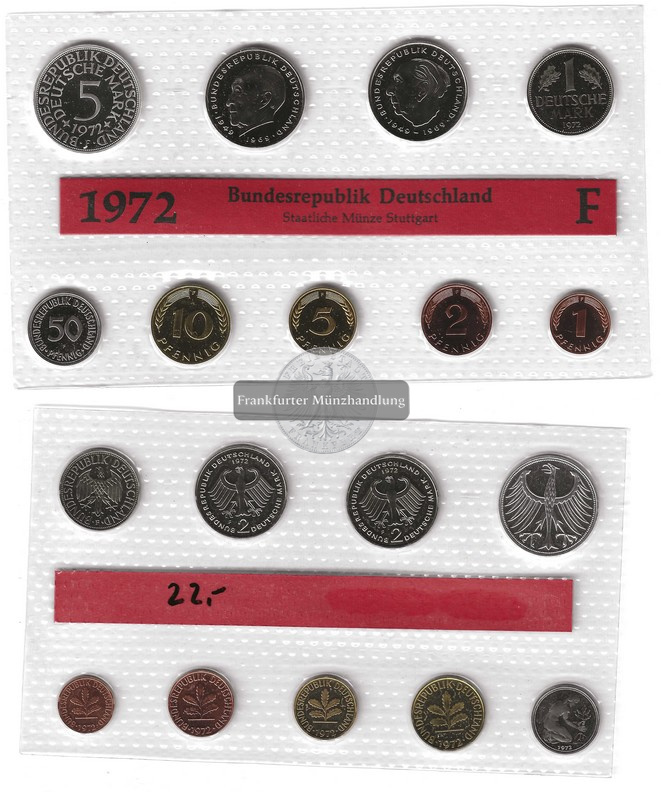  BRD   Kursmünzensatz 1972 F  Kursmünzensatz der Deutschen Mark   FM-Frankfurt Feinsilber: 7g   