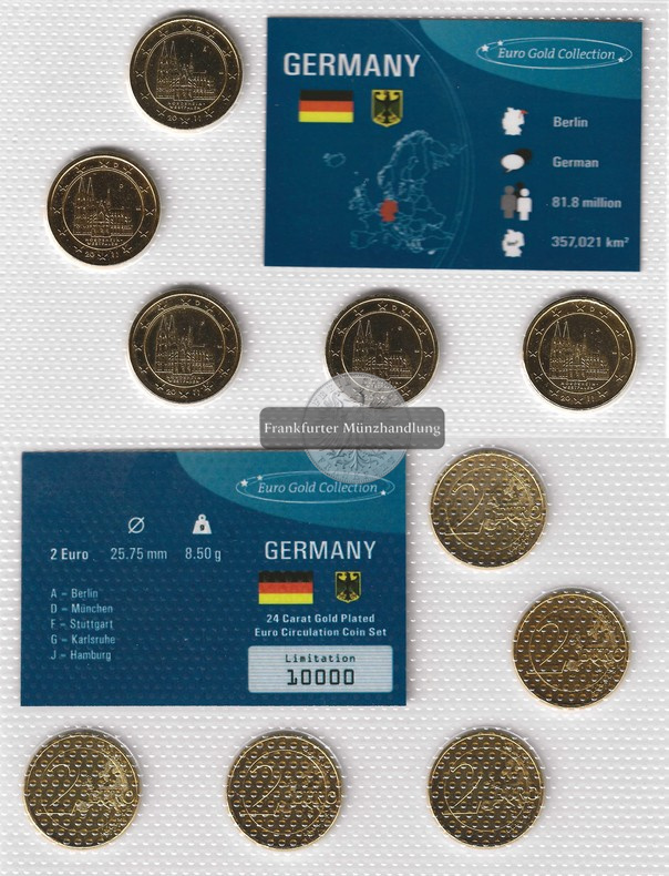  BRD   5x 2 Euro     2010  A,D,F,G,J    Bremen vergoldet    FM-Frankfurt   