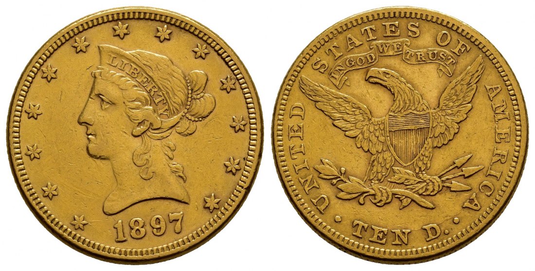 PEUS 1145 USA 15,05 g Feingold. Coronet Head 10 Dollars GOLD 1897 Sehr schön