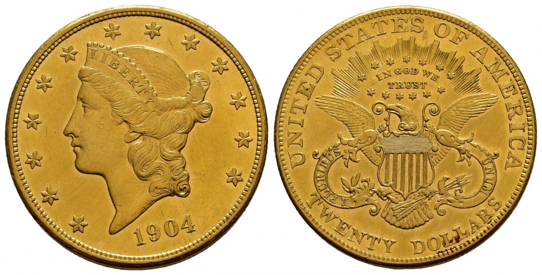 PEUS 1146 USA 30,1 g Feingold. Coronet Head 20 Dollars GOLD 1904 Kl. Kratzer, Sehr schön / Vorzüglich