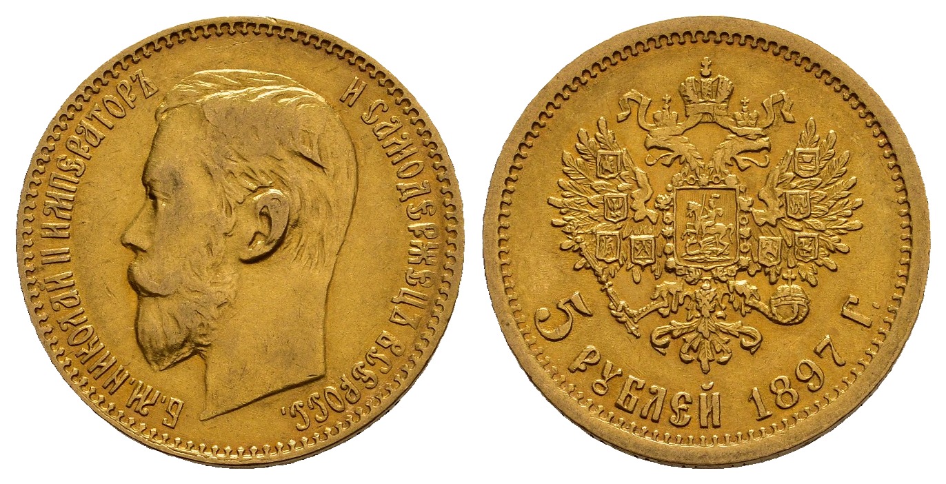 PEUS 1158 Russland 3,87 g Feingold. Zar Nikolaus II. (1894 - 1917) 5 Rubel GOLD 1897 АГ Sehr schön