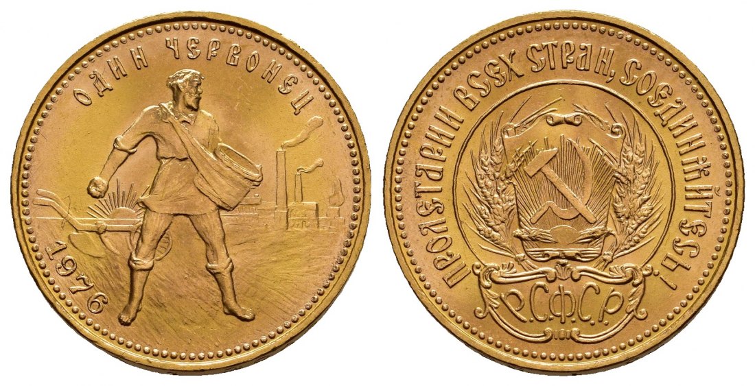 PEUS 1160 Russland 7,74 g Feingold. Tscherwonez 10 Rubel GOLD 1976 Kl. Kratzer, fast Stempelglanz