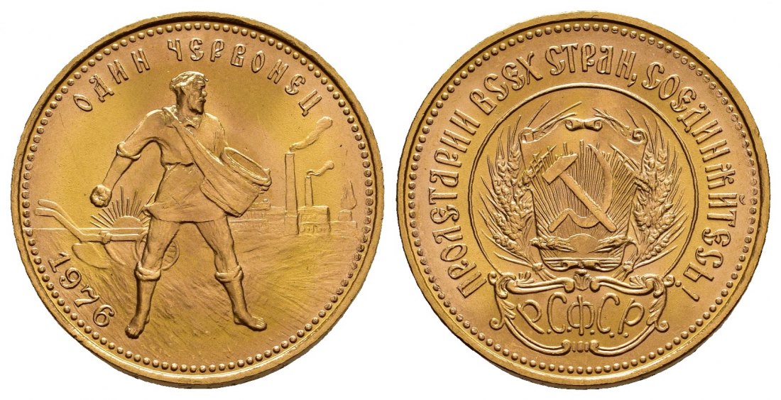PEUS 1161 Russland 7,74 g Feingold. Tscherwonez 10 Rubel GOLD 1976 Kl. Kratzer, fast Stempelglanz
