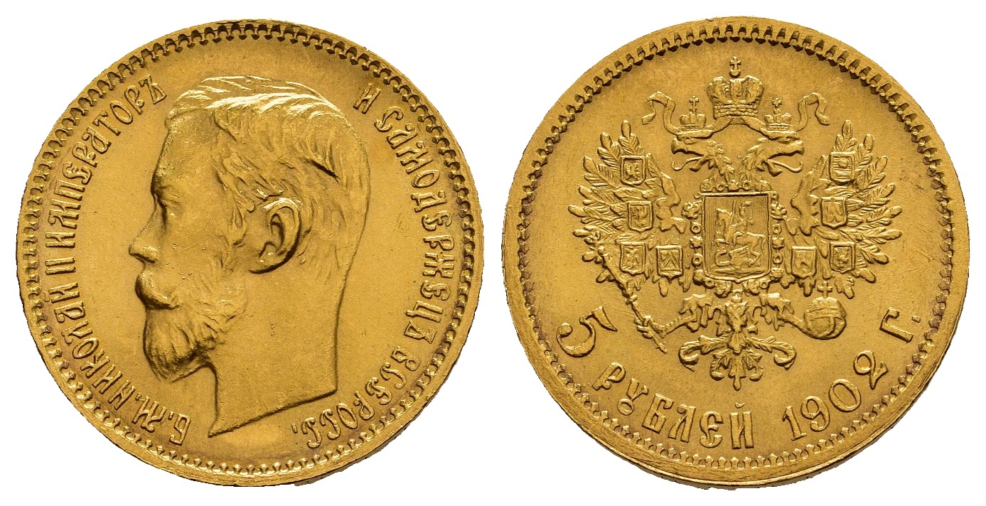 PEUS 1163 Russland 3,87 g Feingold. Zar Nikolaus II. (1894 - 1917) 5 Rubel GOLD 1902 AP Sehr schön