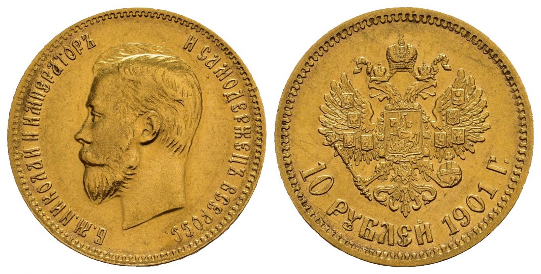 PEUS 1164 Russland 7,74 g Feingold. Zar Nikolaus II. (1894 - 1917) 10 Rubel GOLD 1901 AP Randfehler, Sehr schön