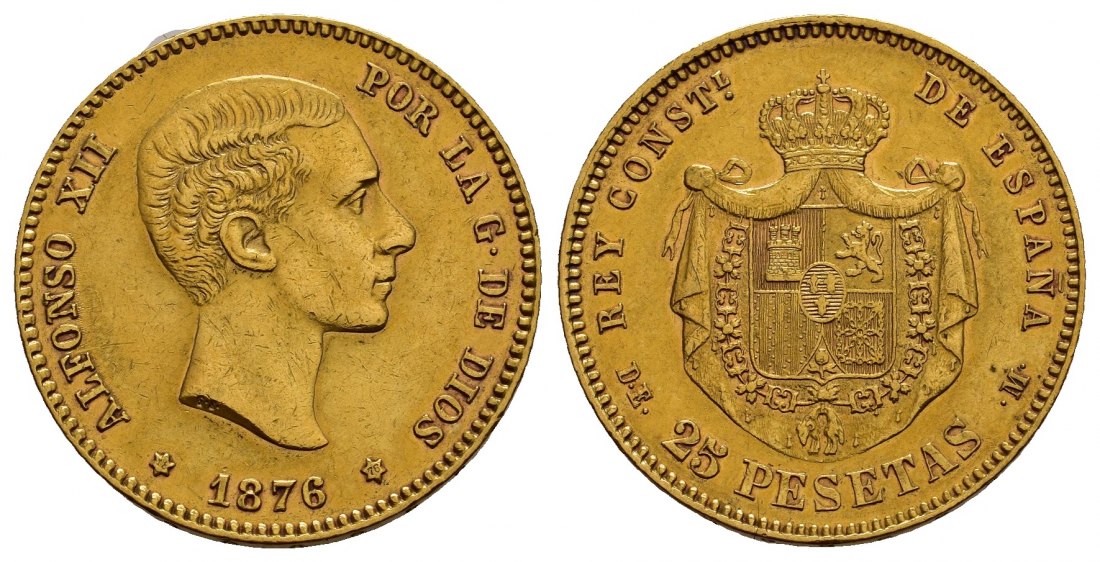 PEUS 1169 Spanien 7,26 g Feingold. Alfons XII. (1874 - 1885) 25 Pesetas GOLD 1876 (18.76)DE-M Sehr schön