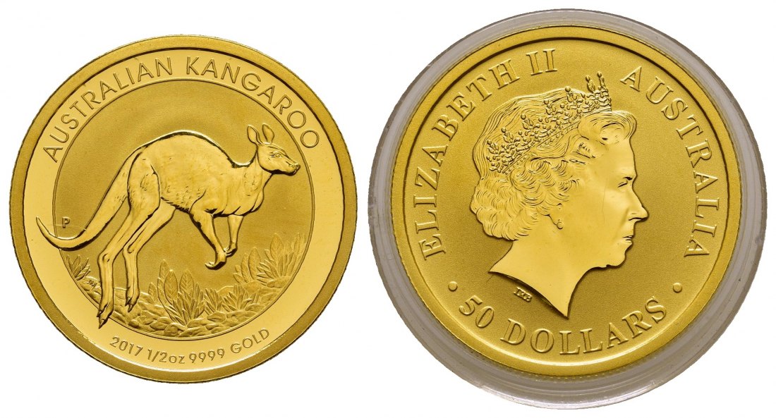 PEUS 1171 Australien 15,55 g Feingold. Känguru 50 Dollars GOLD 1/2 Unze 2017 P Uncirculated (Kapsel)