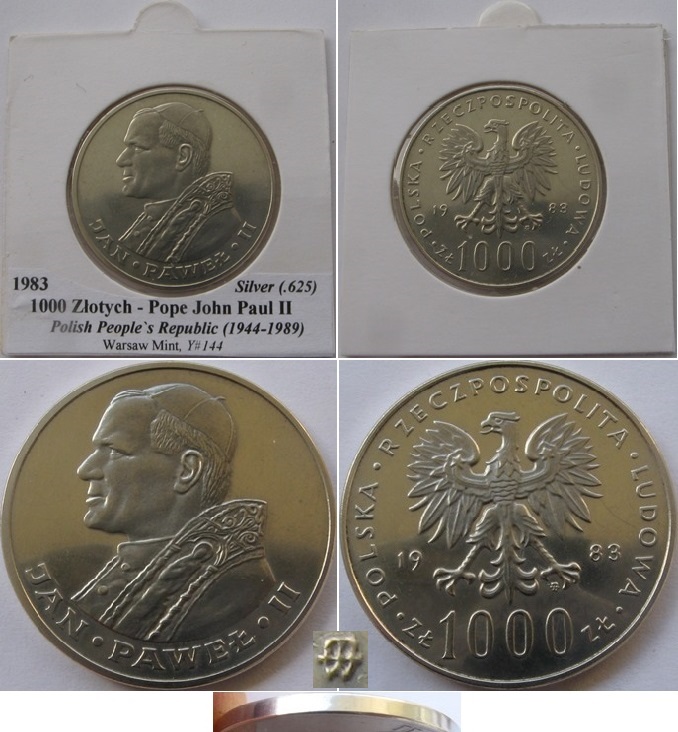  1983-Poland-1000 Złotych-silver commemorative coin-Pope John Paul II   