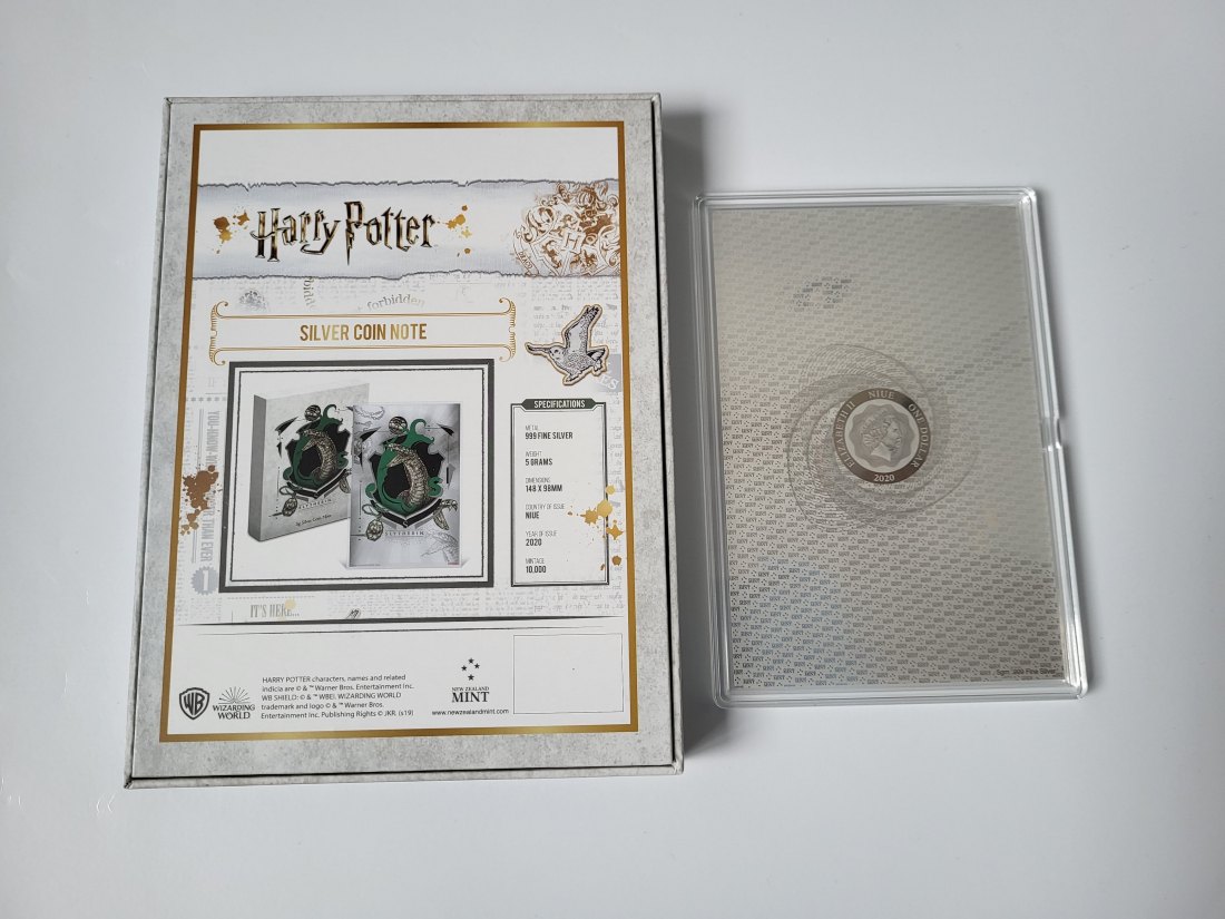  Harry Potter Silbermünze 2020 Slytherin 5g Silver Coin Note Großbritannien Spittalgold9800 (5519   
