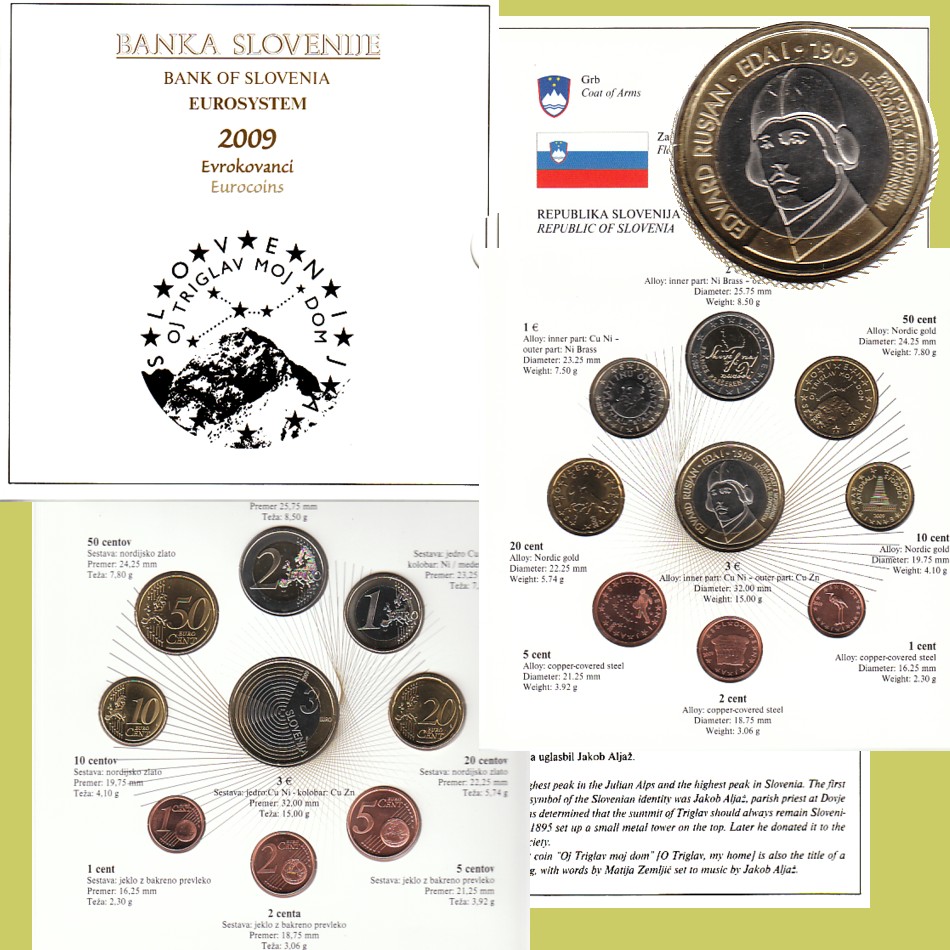  Offiz KMS Slowenien *100 Jahre Motorflug in Slowenien* 2009 mit 3€-Münze 9Münzen   