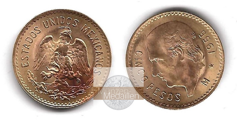 Mexiko  5 Pesos MM-Frankfurt Feingold: 3,75g Miguel Hidalgo y Costilla 1955 