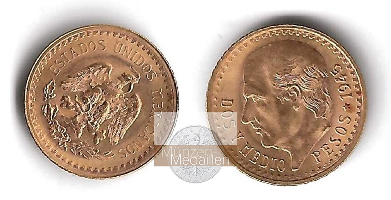 Mexiko  2,5 Pesos MM-Frankfurt Feingold: 1,87g Miguel Hidalgo y Costilla 1945 