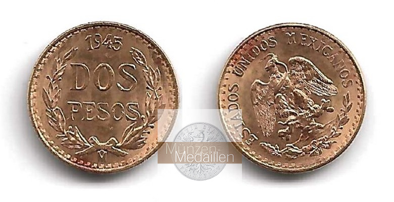 Mexiko MM-Frankfurt Feingold: 1,5g 2 Pesos 1945 