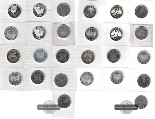  Deutschland 25 x 5 DM Gedenkmünzen PP 1970-1978 FM-Frankfurt Feingewicht: 175g   