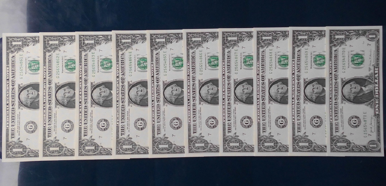 10 Stück 1 Dollar 2017 Banknoten USA kassenfrisch Folgenummer für Sammler   