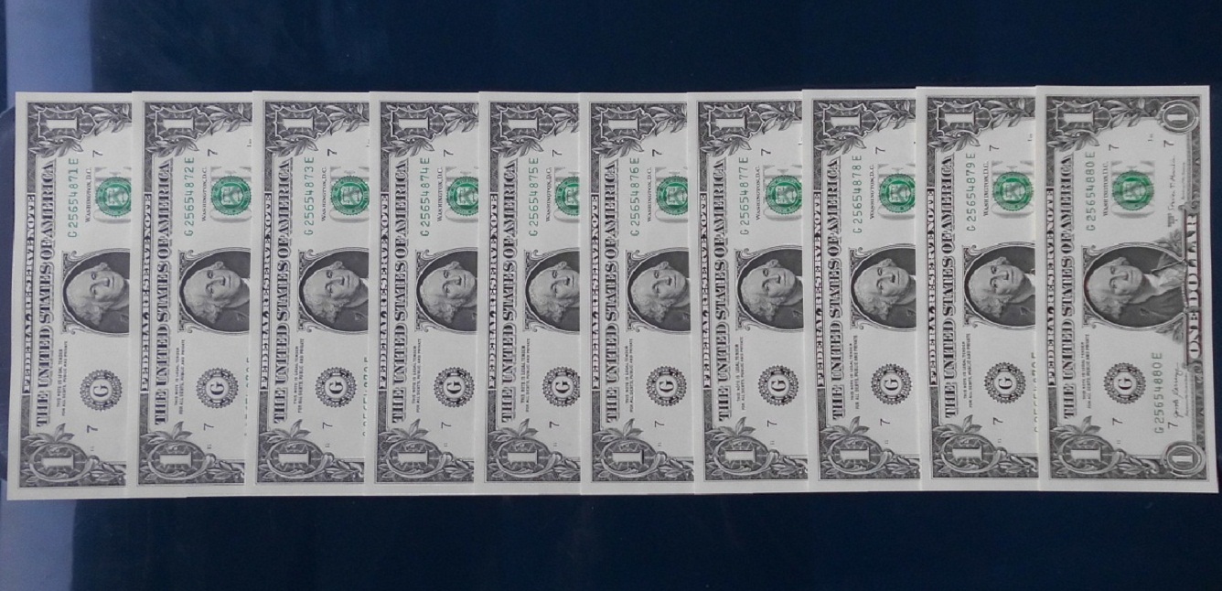  10 Stück 1 Dollar 2017 Banknoten USA kassenfrisch Folgenummer für Sammler   