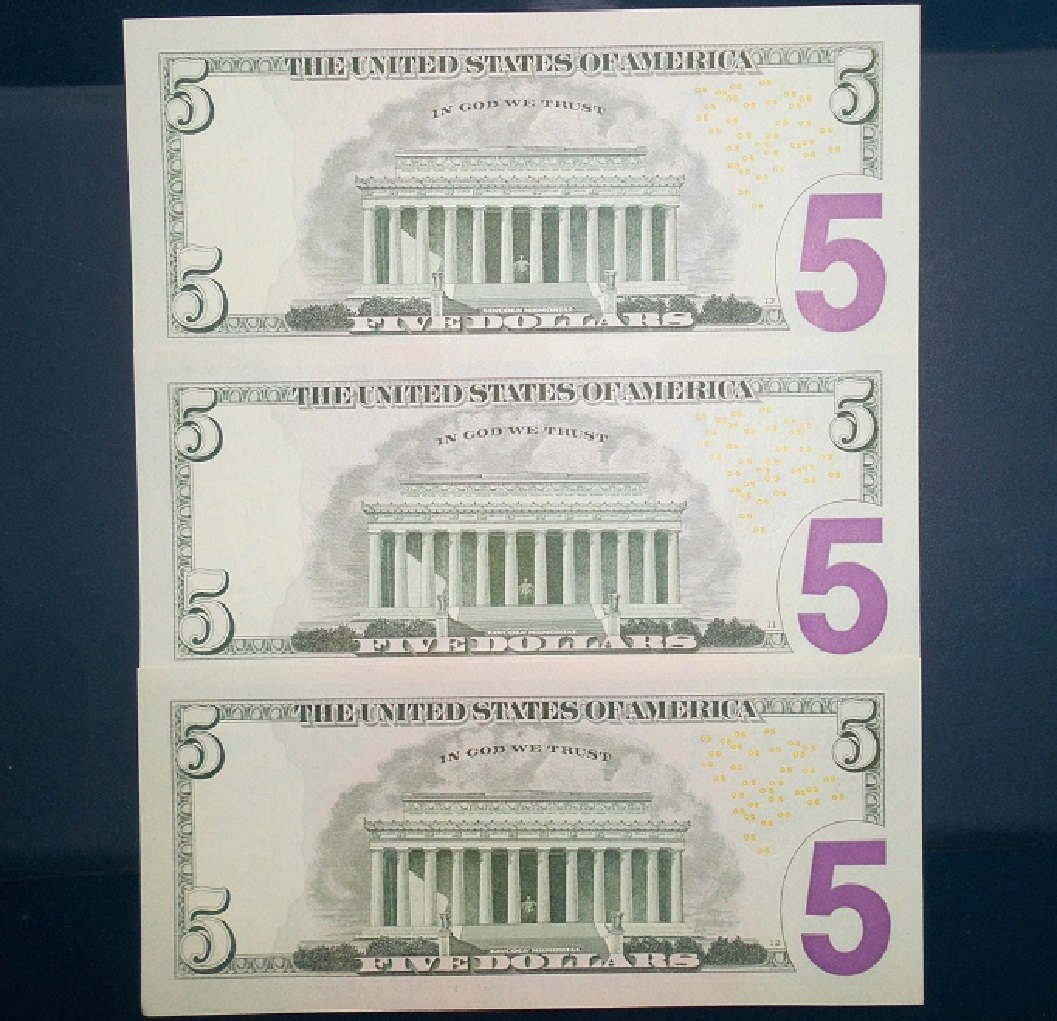  3 Stück 5 Dollar 2021 Banknoten USA kassenfrisch Folgenummer für Sammler   