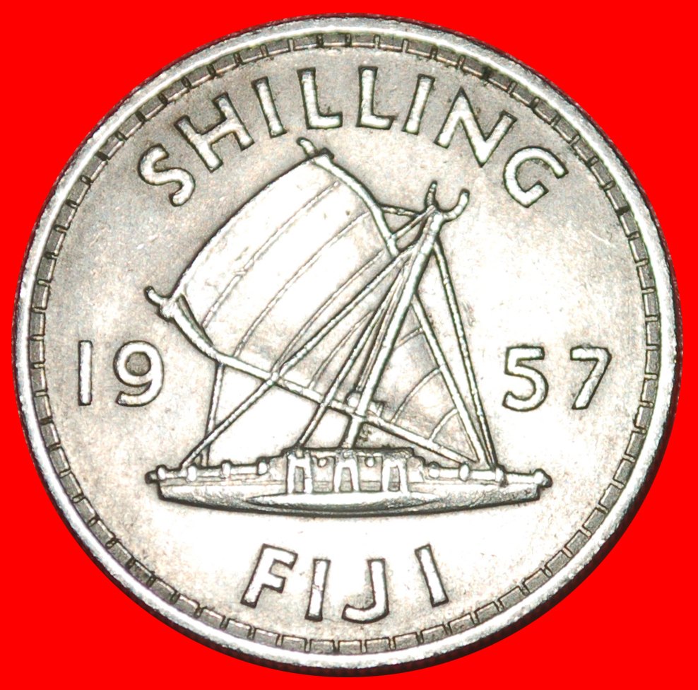  * GROSSBRITANNIEN (1957-1965): FIJI ★ 1 SHILLING 1957 SCHIFF★ELISABETH II. 1953-2022★OHNE VORBEHALT!   