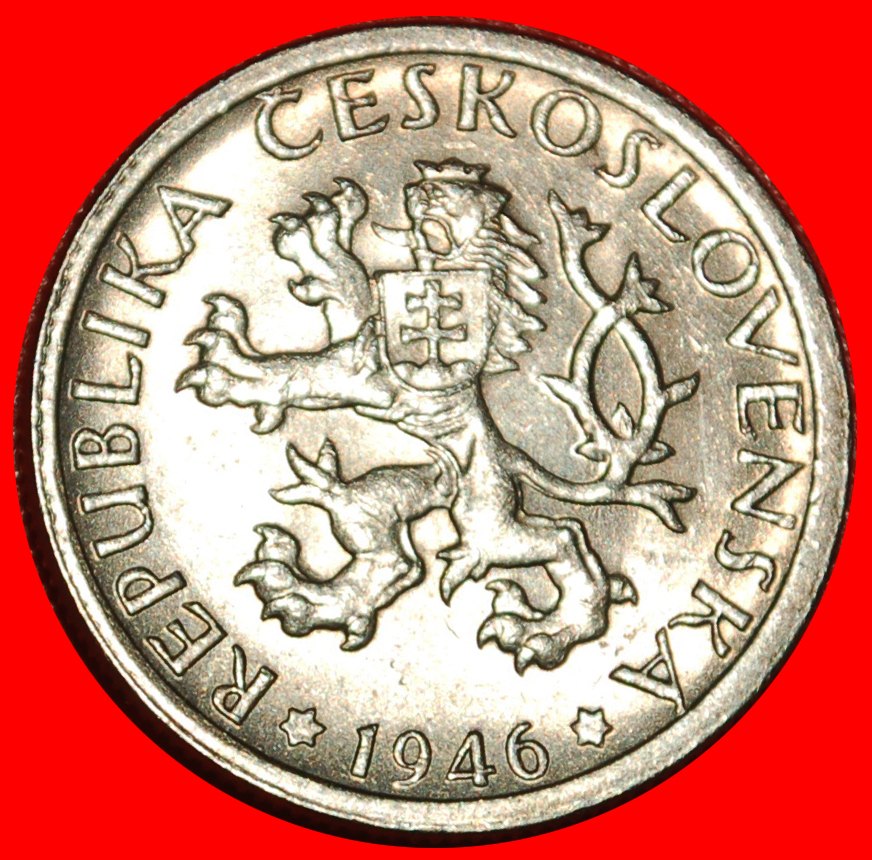  * COMMUNISM (1946-1947): CZECHOSLOVAKIA ★ 1 CROWN 1946 LION MINT LUSTRE!★LOW START★ NO RESERVE!   