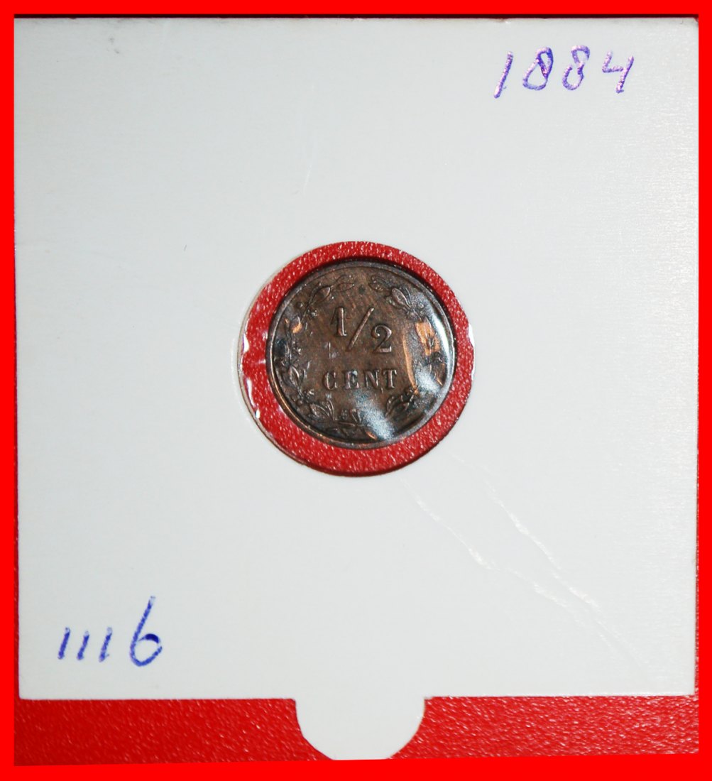  * LION (1878-1900): NETHERLANDS★ 1/2 CENT 1884! WILLIAM III 1849-1890 HOLDER!★LOW START★ NO RESERVE!   