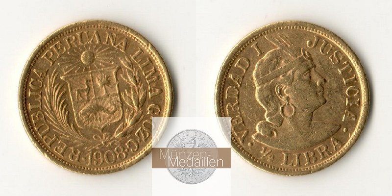 Peru MM-Frankfurt Feingold: 3,66g 1/2 Libra 1908 